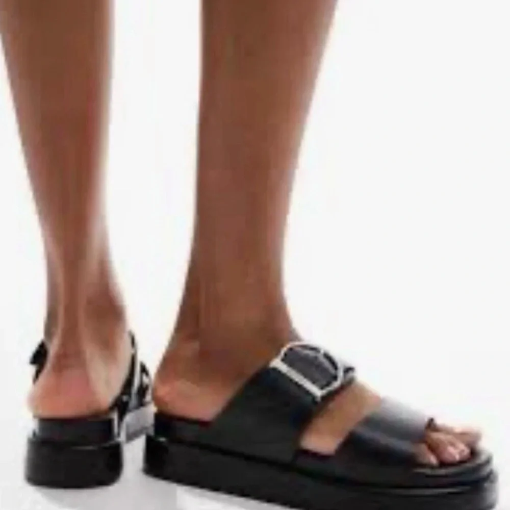 Free People Barbour Adele Sandals Black Platform Slip On Buckle Black - Picture 5 of 10